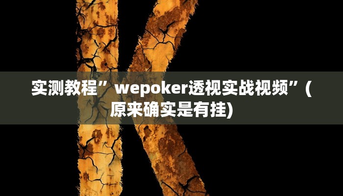 实测教程”wepoker透视挂真的假的”(详细开挂教程)